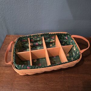 1999 Longaberger Pantry Basket 8 Way Wooden Divider Liner Leather Handles EUC